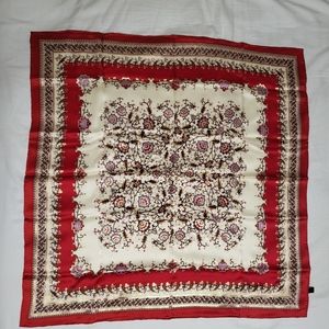 Red and white floral silk scarf new